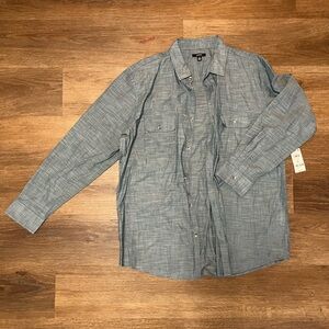 MACYS ALFANI Men’s Button Up Heather Blue XL